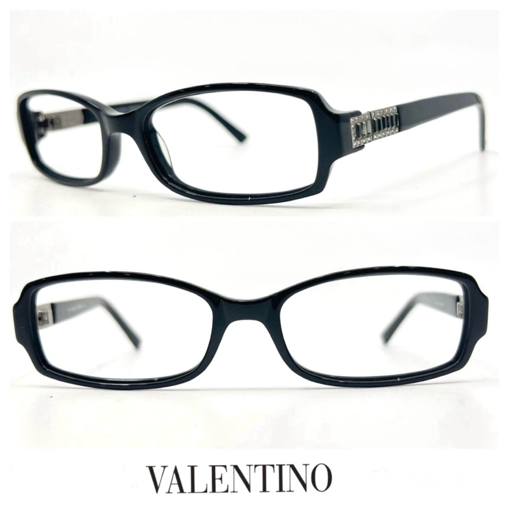 VALENTINO Italy 130 5456 Rectangular Lens Crystal Black Frames Eyeglasses